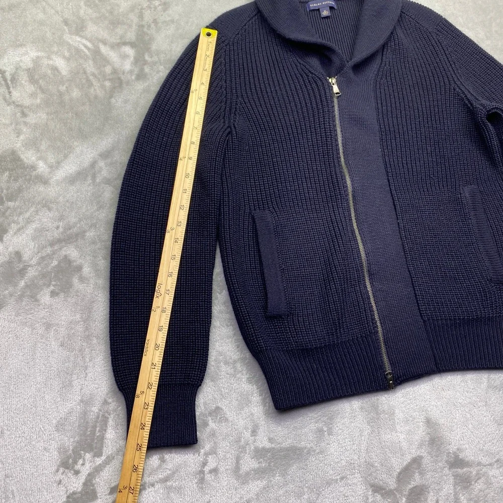 Banana Republic Mens Navy Blue Merino Wool Waffle Knit Shawl Zip Cardigan Grunge